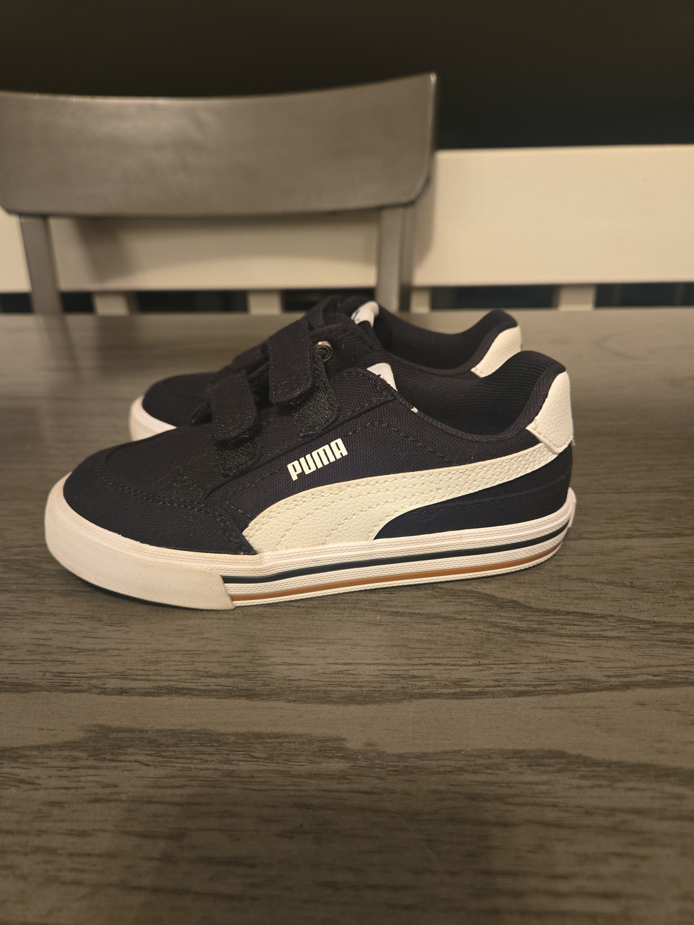 Puma Kids Black and White Velcro Strap Sneakers